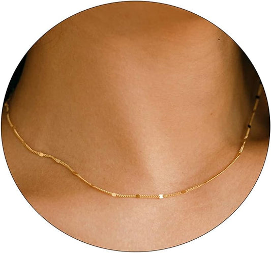 Manufacturer  BERISO 14K Gold/Silver Plated Satellite Choker Shining Dots Station Box Chain 3 Blue Beads Sparkle Chain Necklace Open Hearts Open Stars Link Chain Exquisite Jewelry for women  necklace