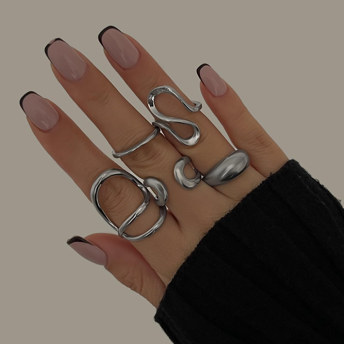 Manufacturer  Chunky Silver Rings for Women Open Stacking Knuckle Ring Silver Adjustable Round Dome Rings Set Minimalist Irregular Statement Ring Women Jewelry   rings