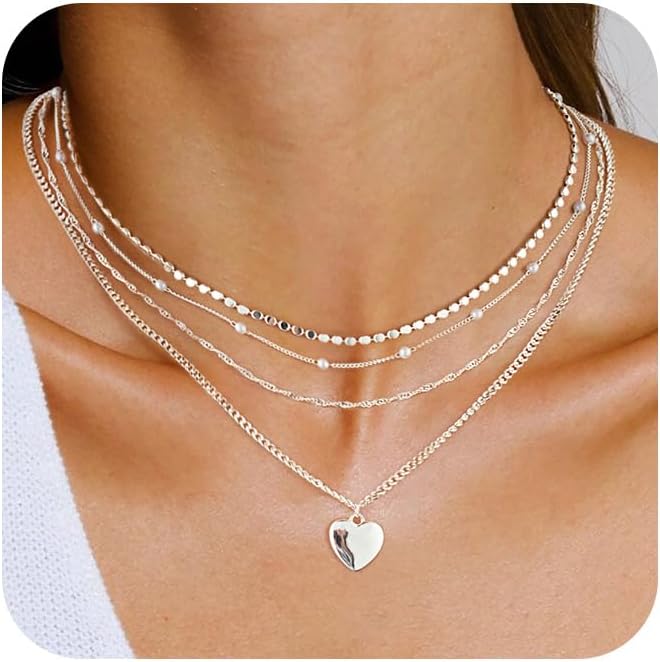Manufacturer  Gold/Silver Necklaces Stack For Women,14K Gold/Sterling Silver Plated Simple Layered Choker Necklaces For Women,Stackable Multilayer Pearl Cross Disc Circle Pendant Cuban Herringbone Snake Paperclip Chain Necklaces