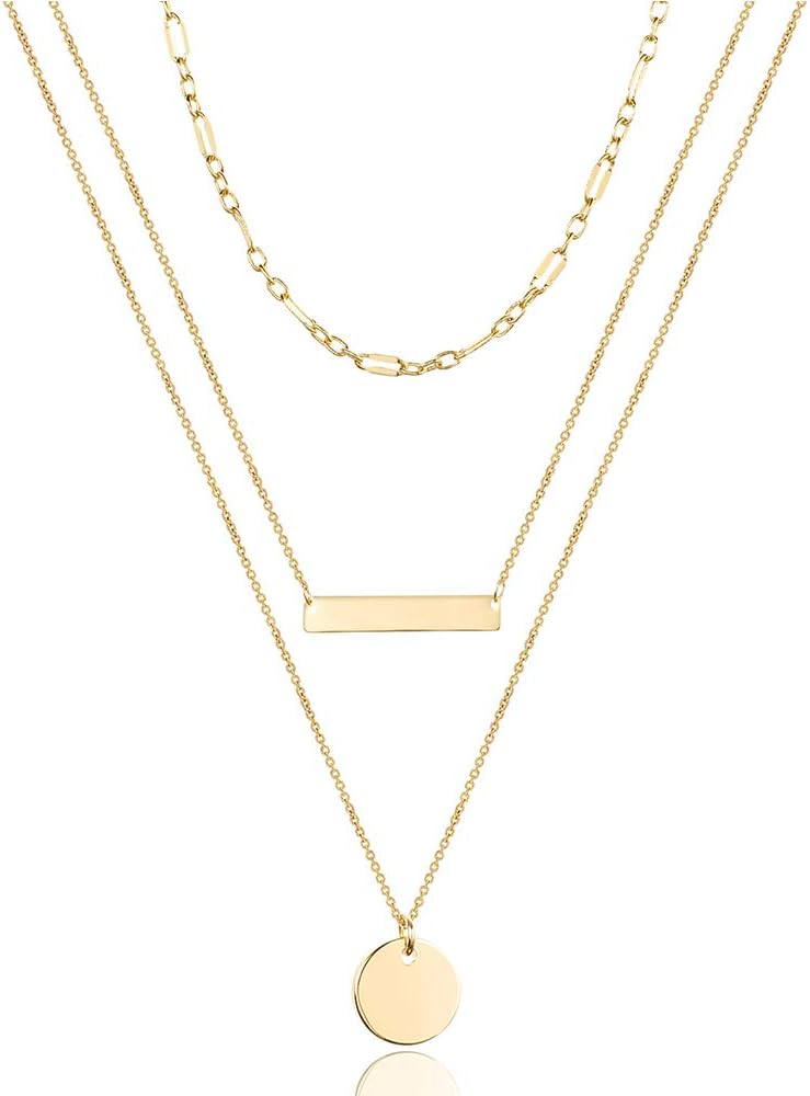 Manufacturer  Turandoss Dainty Layered Choker Necklace, Handmade 14K Gold Plated Y Pendant Necklace Multilayer Bar Disc Necklace Adjustable Layering Choker Necklaces for Women  necklace