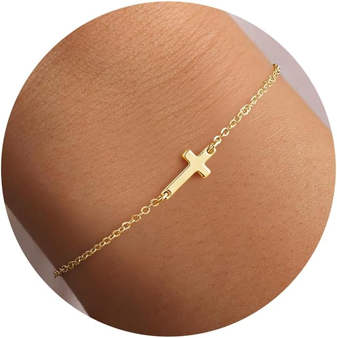 Manufacturer  Turandoss Gold Cross Bracelets for Women - 14K Gold Plated Satellite Bead CZ Pearl Holy Mary Medal Cross Bracelet Dainty Bracelets for Women Faith Jewelry Christian Baptism Religious Gifts  bracelets
