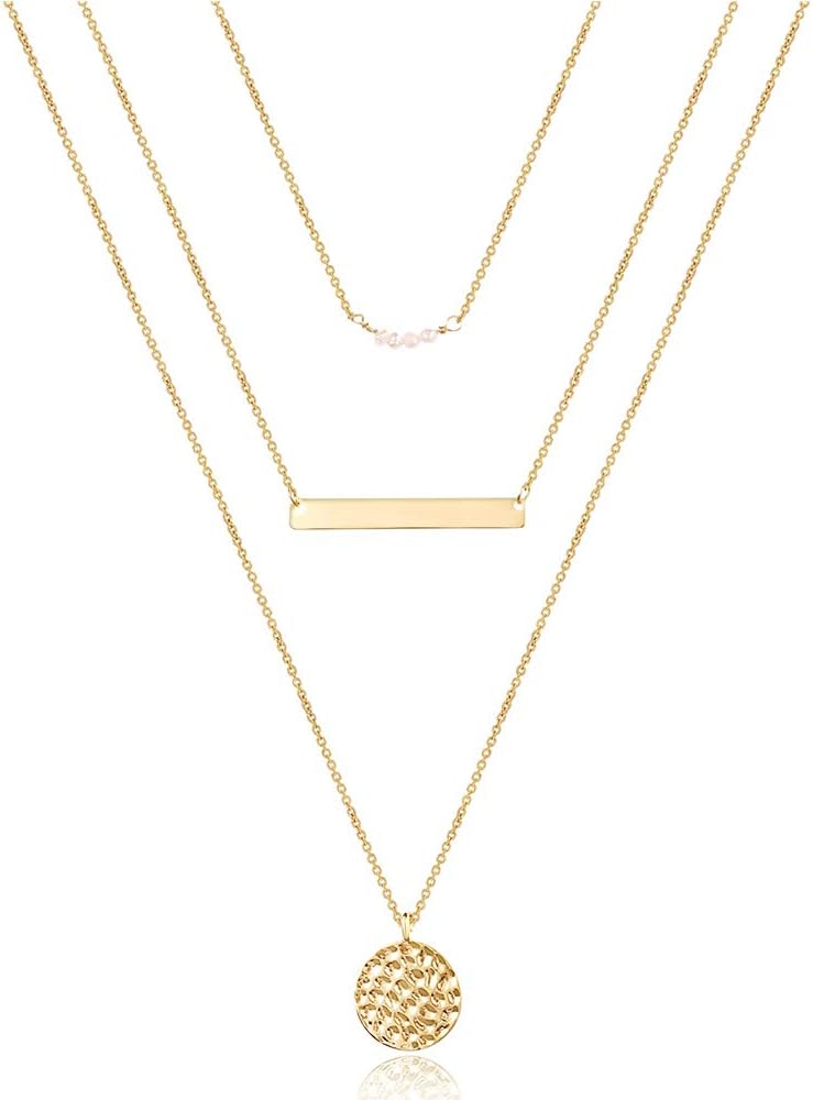 Manufacturer  Turandoss Dainty Layered Choker Necklace, Handmade 14K Gold Plated Y Pendant Necklace Multilayer Bar Disc Necklace Adjustable Layering Choker Necklaces for Women  necklace