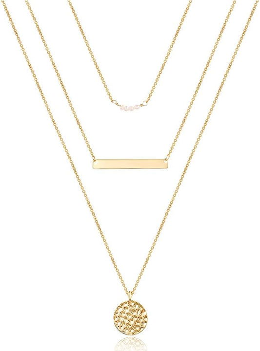 Manufacturer  Turandoss Dainty Layered Choker Necklace, Handmade 14K Gold Plated Y Pendant Necklace Multilayer Bar Disc Necklace Adjustable Layering Choker Necklaces for Women  necklace
