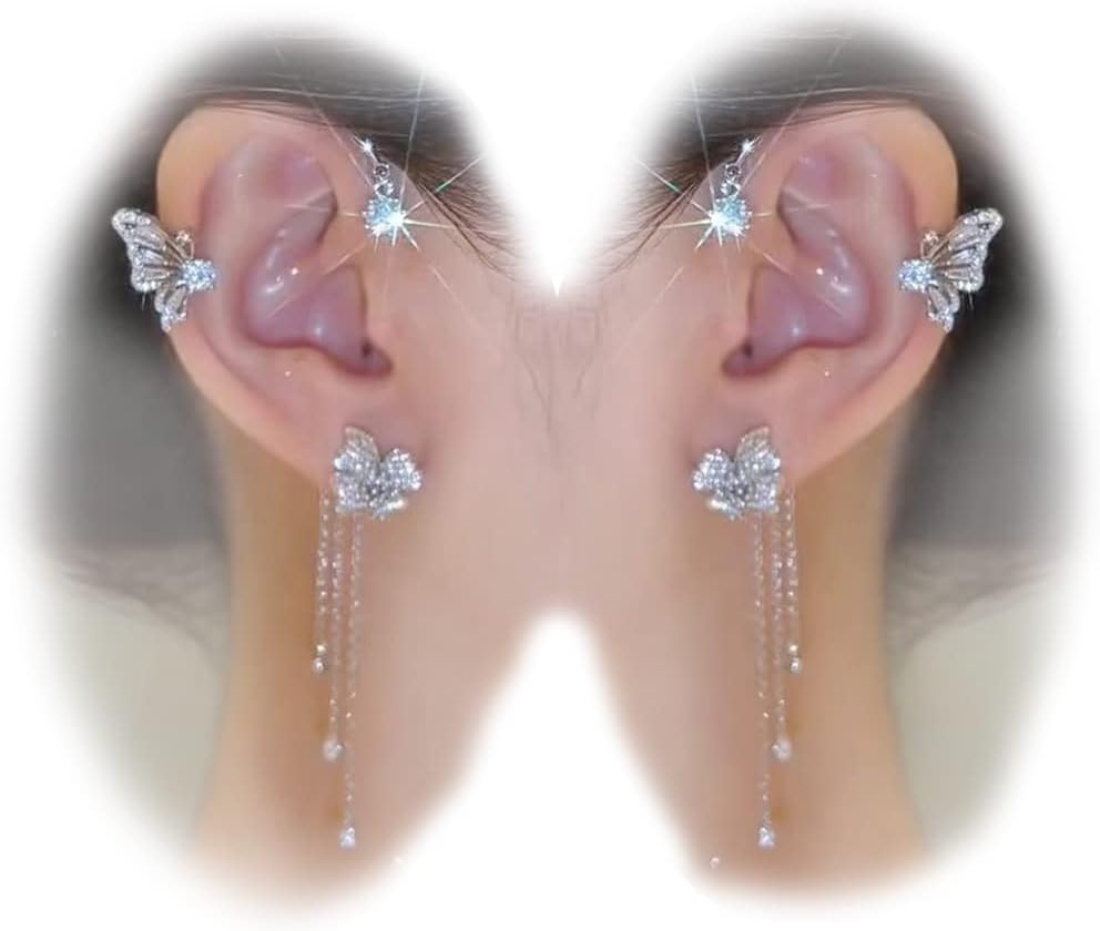 Manufacturer  2Pcs Zircon Butterfly Ear Cuff Earrings for Women No Piercing Ear Clip Wrap Around Fake Earrings Crawler Rhinestone Wrap Earrings  earring