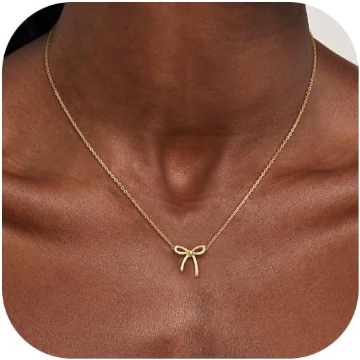 Manufacturer  Gold Necklace for Women - Bow Necklace 14K Dainty Gold Necklace Cute Small Tiny Bow Pendant Choker Chain Necklace Trendy Necklaces for Women Gold Jewelry Gift  Necklace