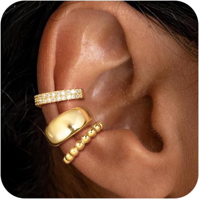 Manufacturer  Moodear 3Pcs Chunky/Thin Ear Cuffs Non Piercing for Women - Dainty 14K Gold Plated Cuff Earring Trendy Cubic Zirconia Ear Cuff for Women Cartilage Jewelry Gift  earring