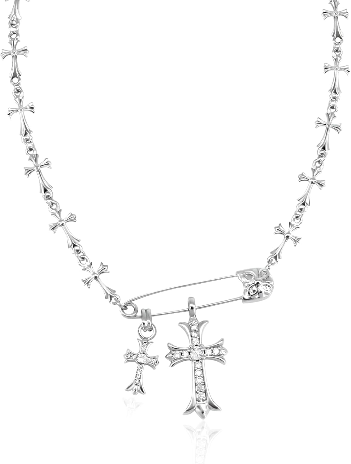 Manufacturer  Silver Cross Necklaces for Women Y2K Safety Pin Gothic Cross Cubic Zirconia Pendant Necklace, Aesthetic Necklace Punk Goth Jewelry for Women Men  necklace