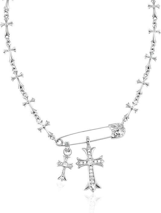 Manufacturer  Silver Cross Necklaces for Women Y2K Safety Pin Gothic Cross Cubic Zirconia Pendant Necklace, Aesthetic Necklace Punk Goth Jewelry for Women Men  necklace