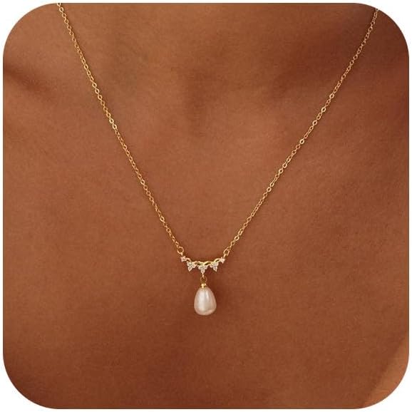 Manufacturer  Pearl Necklace for Women Trendy,14k Gold Plated Necklace Dainty Wedding Necklace Small Cute Choker Necklace Beaded Lariat Drop Necklace Vintage Waterproof Jewelry for Women Gold Jewelry Fashion Gifts  necklace