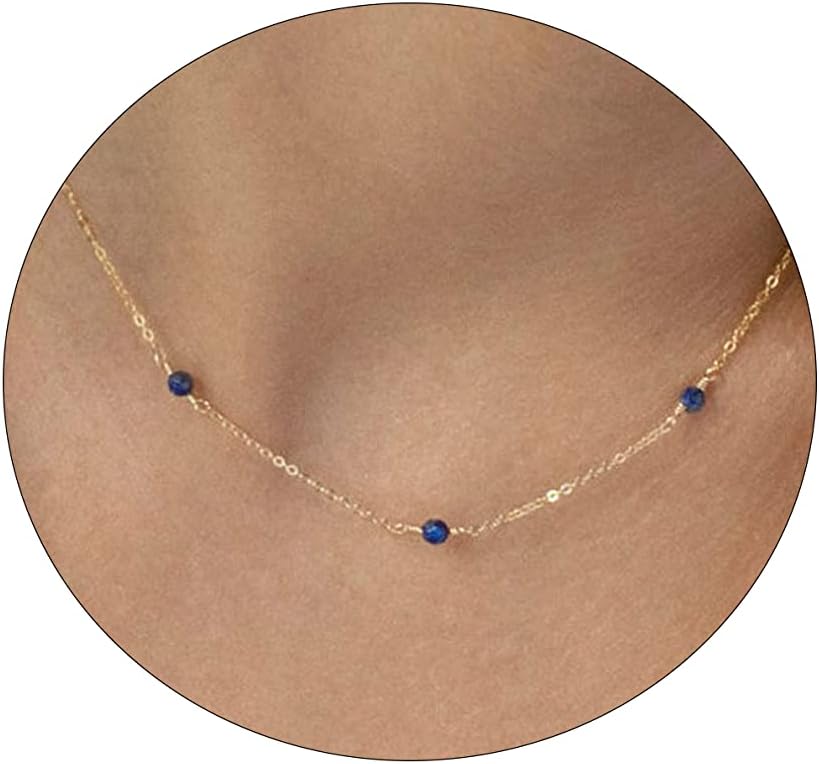 Manufacturer  BERISO 14K Gold/Silver Plated Satellite Choker Shining Dots Station Box Chain 3 Blue Beads Sparkle Chain Necklace Open Hearts Open Stars Link Chain Exquisite Jewelry for women  necklace