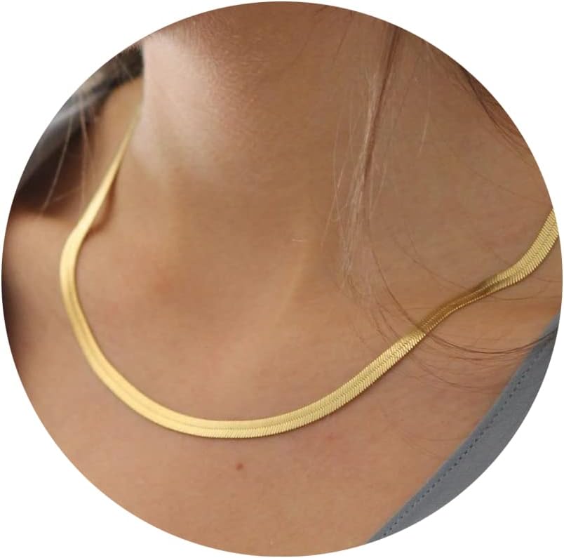Manufacturer  DEARMAY 14K Gold Necklaces for Women, Dainty Gold Herringbone Choker Necklace for Women Thin Layered Chunky Snake Chain Necklaces Jewelry for Teen Gifts  Necklace
