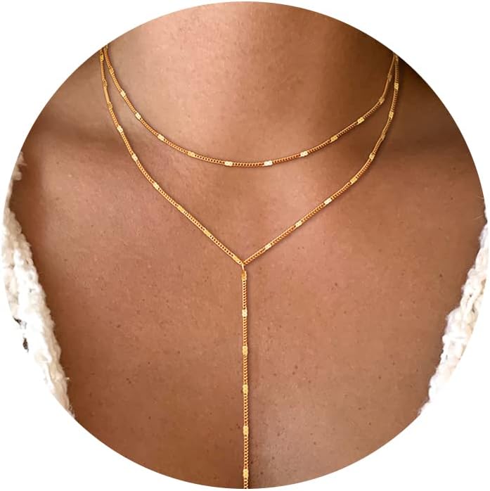 Manufacturer  Foxgirl Lariat Gold Necklace for Women, Dainty Long Necklace 14k Gold Plated/Silver Y-Shaped Pendant Necklace Trendy Layered Cz Beaded Chain Drop Necklaces Simple Gold Jewelry For Women Gift  Necklace