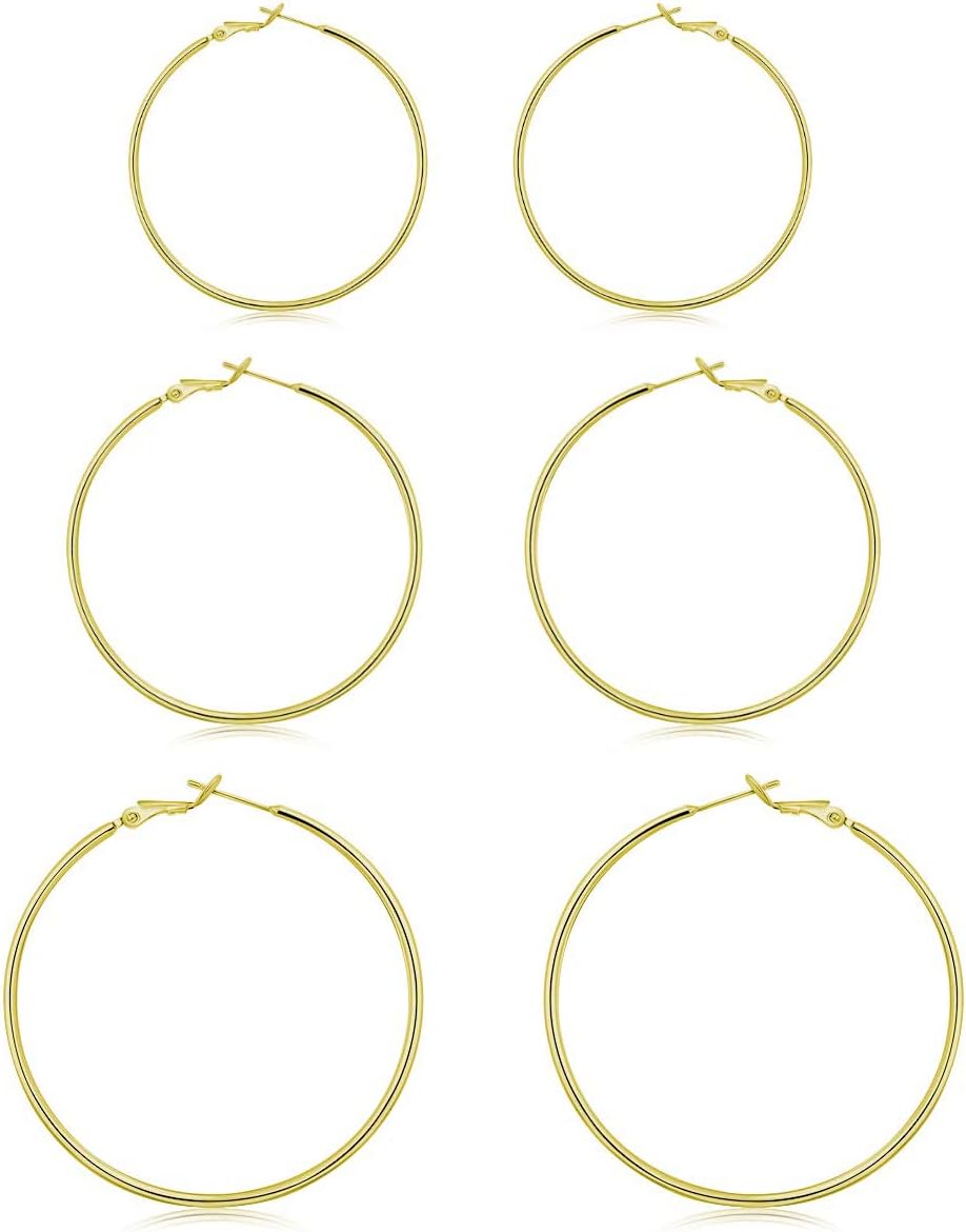 Manufacturer  3 Pairs Sterling Silver Hoop Earrings, 14K White Gold Plated Big Hoop Earrings Set for Women 40 50 60MM  earring