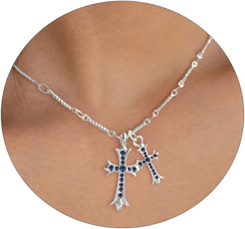 Manufacturer  Cross Necklace 14K Gold/Silver Plated Double Cross Pendant Necklace Dainty Diamond Cross Charm Link Chain Choker Delicate Faith Jewelry Religious Gifts for Women  necklace