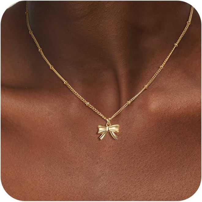 Manufacturer  Gold Necklace for Women - Bow Necklace 14K Dainty Gold Necklace Cute Small Tiny Bow Pendant Choker Chain Necklace Trendy Necklaces for Women Gold Jewelry Gift  Necklace
