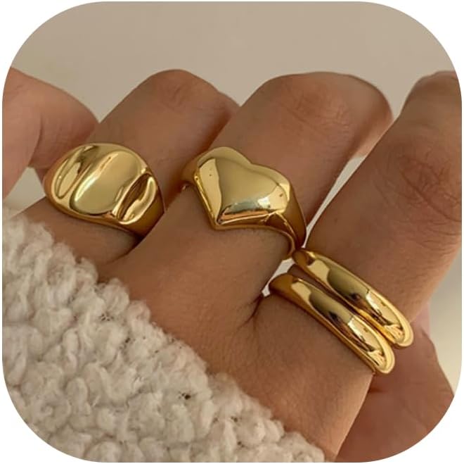 Manufacturer  YEEZII Chunky Gold Rings for Women Non Tarnish, 18K Gold Plated Stackable Thumb Ring, Statement Women Rings Set   rings