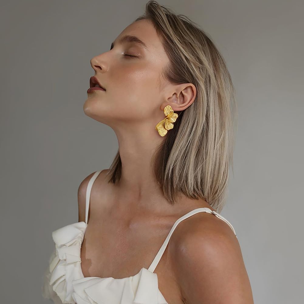 Manufacturer  Chunky Gold Statement Earrings For Women Gold Plated Sectored Flower Leaf Shell Angel Wing Earrings Large Stud Earrings Hypoallergenic Earrings  earring