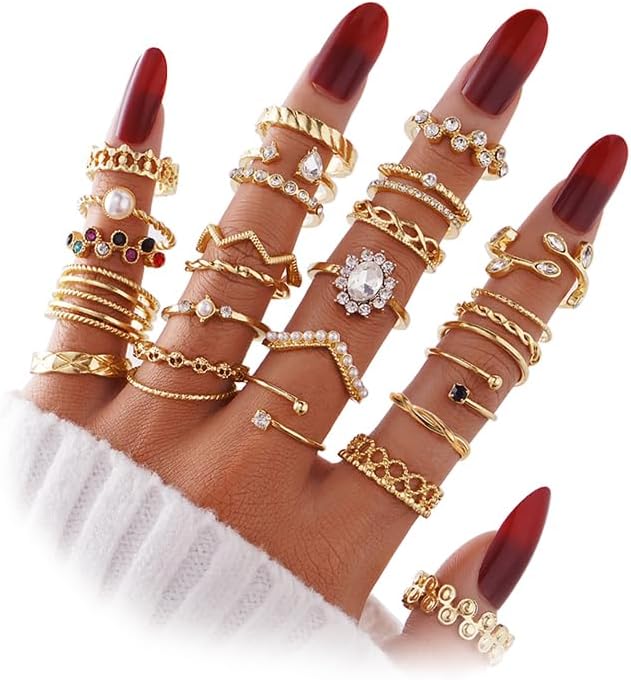 Manufacturer  KISS WIFE Gold Knuckle Rings Set for Women, Dainty Simple Trendy Cute Stackable Finger Rings Pack, Perfect for Stacking Layering on Thumb and Knuckle, Mixed Size, Jewelry Gift   rings