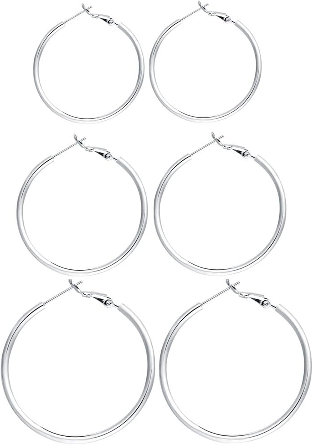 Manufacturer  3 Pairs Sterling Silver Hoop Earrings, 14K White Gold Plated Big Hoop Earrings Set for Women 40 50 60MM  earring