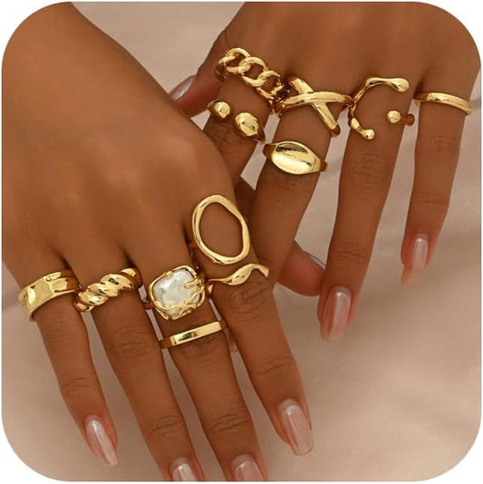 Manufacturer  Chunky Gold Stackable Rings Set for Women,Vintage Knuckle Rings Dainty Hollow Carved Joint Finger Midi Rings Pack Adjustable Signet Rings Jewelry Mixed Size   rings