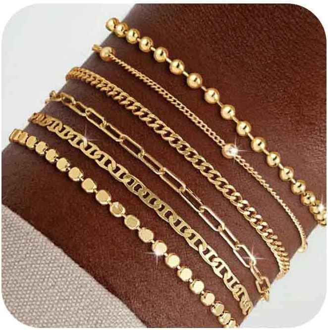 Manufacturer  Gold Bracelets for women 14K Gold Bangle Bracelet Stack - Adjustable Waterproof Trendy Bracelets Gold Filled Stacks Bangles Link Chain Gold Bracelet Non Tarnish for Women Jewelry Gifts  bracelets
