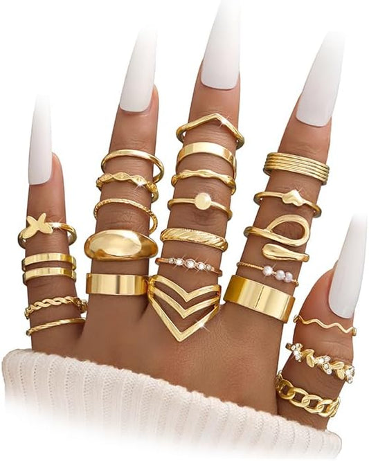 Manufacturer  iF YOU 25 Pcs Gold Knuckle Ring Set for Women, Chunky Stackable Finger Midi Rings, Silver Simple Stacking Cute Rings Pack Trendy Stuff Jewelry Gift   rings