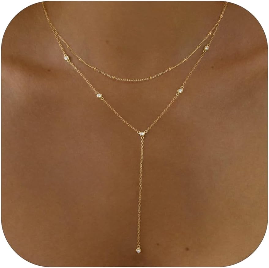 Manufacturer  Gold Necklace for Women, Dainty Gold Long Necklaces 14k Gold Plated Prom Bar CZ Lariat Necklace Simple Choker Necklaces for Women Trendy Fashion Costume Gold Jewelry Womens  Necklace