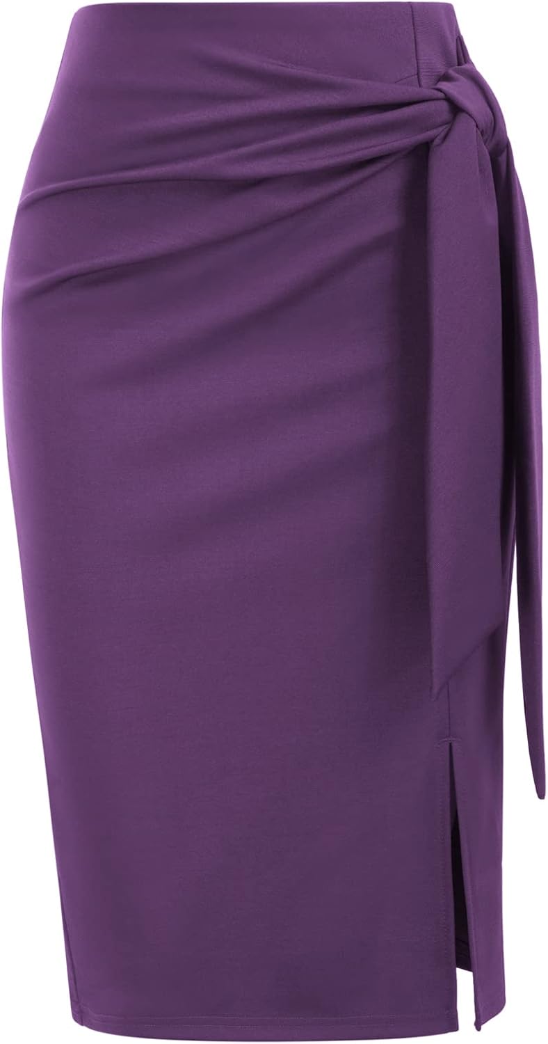 Manufacturer  Kate Kasin Women's Skirt Elastic High Waist Bow Tie Knee Length Stretch Bodycon Pencil Skirts with Slit