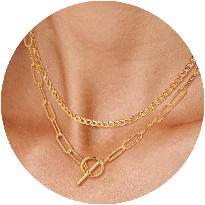 Manufacturer  CHESKY Gold Layered Necklaces for Women, 14K Dainty Gold Chain Necklace Women Trendy Cuban Link Paperclip Chain Toggle Clasp Necklace Fashion Chunky Jewelry for Women  Necklace