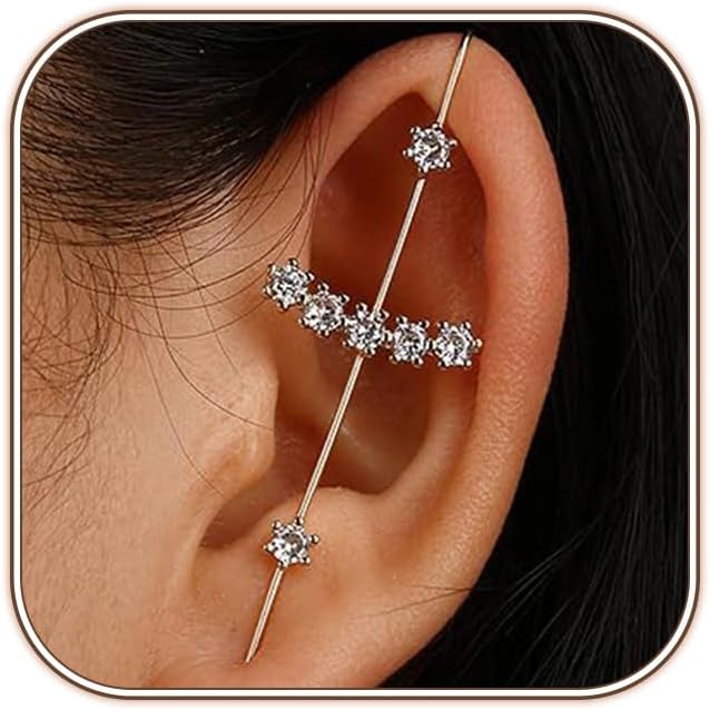 Manufacturer  Vintage Ear Wrap Crawler Hook Earrings Crystal Long Piercing Star-Shape Lightning Bolt Exaggerate Wrap Climber Earrings Gold Silver Cz Ear Cuff Earrings for Women  earring