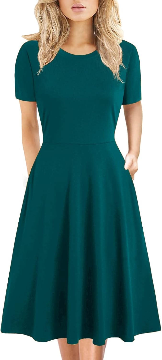 Manufacturer Women's Elegant Knee Length Dresses Vintage 50s Office Casual Floral Print Work Party A-Line Swing Dresses with Pockets 162