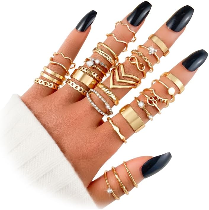 Manufacturer  KISS WIFE Gold Knuckle Rings Set for Women, Dainty Simple Trendy Cute Stackable Finger Rings Pack, Perfect for Stacking Layering on Thumb and Knuckle, Mixed Size, Jewelry Gift   rings