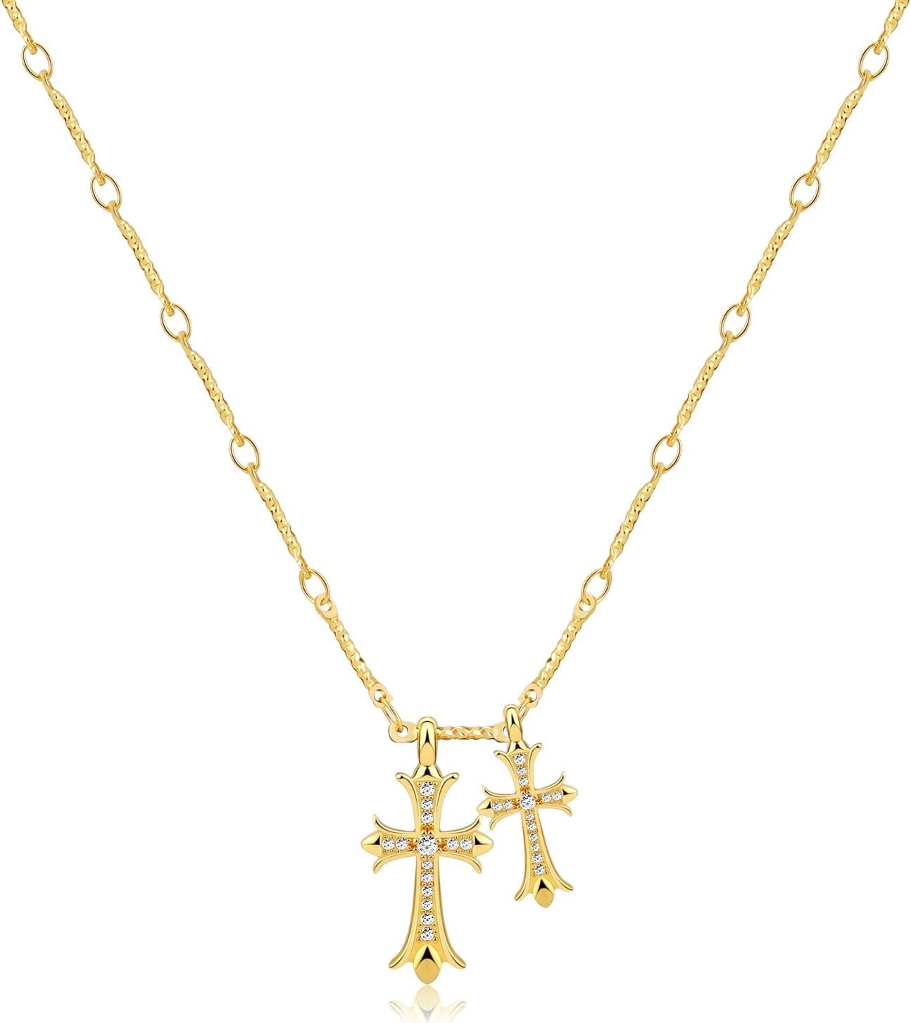 Manufacturer  Cross Necklace 14K Gold/Silver Plated Double Cross Pendant Necklace Dainty Diamond Cross Charm Link Chain Choker Delicate Faith Jewelry Religious Gifts for Women  necklace