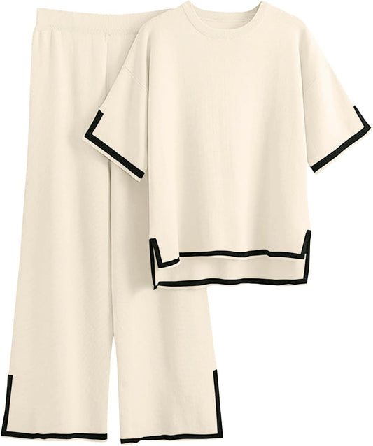 Imily Bela Womens Plus Size Lounge Sets 2 Piece Outfits Short Sleeve Pullover Tops Wide Leg Pants Summer Travel Outfits suits