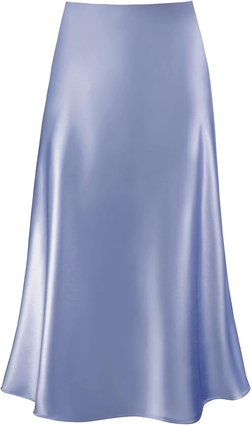 Manufacturer  Women's Satin High Waist Hidden Elasticized Waistband Flared Casual A Line Midi Skirts