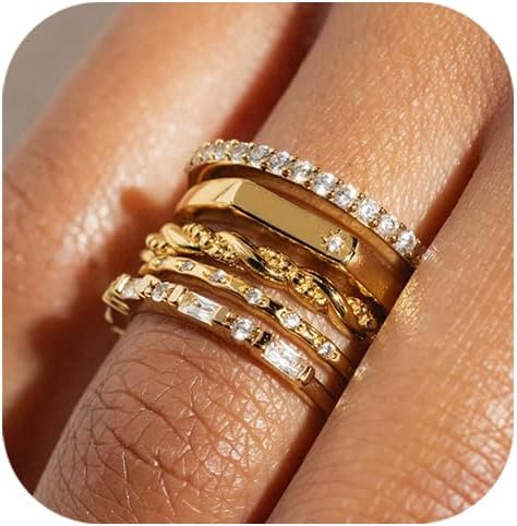 Manufacturer  FAXHION Gold Rings for Women Non Tarnish, 14k Gold Plated Dainty Stacking Cubic Zirconia Thumb Rings, Gold Knuckle Women Rings Set Jewelry Size 5-10   rings