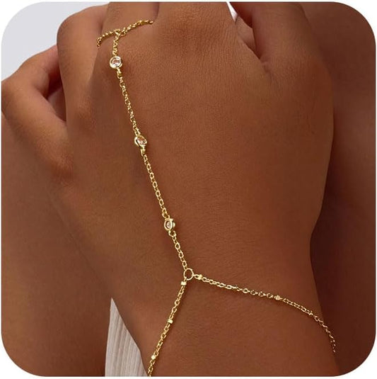 Manufacturer  Bracelets for Women,14K Gold/Silver Plated Dainty Hand Chain Bracelets Trendy Ring Chain Bracelet Charm Gold Cuff Bangle Stackable Bracelets Fashion Body Jewelry Adjustable Waterproof Gifts for Her  bracelets