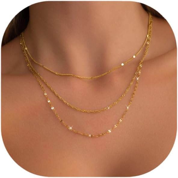 Manufacturer  Gold Layered Necklaces for Women, 14K Gold Plated Dainty Gold Chain Choker Necklace Stack, Herringbone Gold Necklaces Set  Necklace
