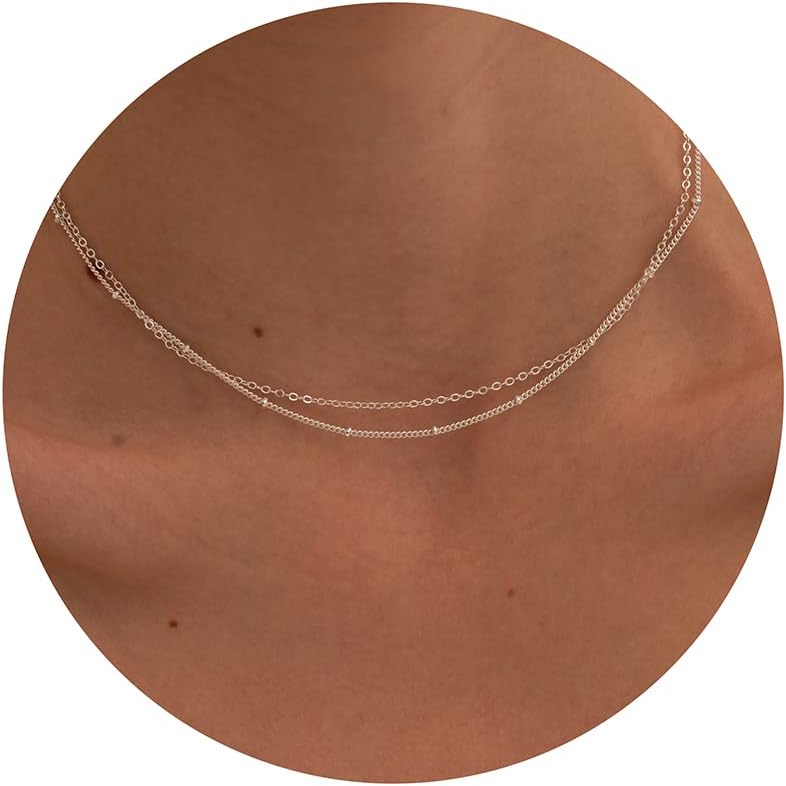 Manufacturer  Tewiky Gold Chain Necklace for Women, 14k Gold Plated Thin Beaded Wave Box Chain Necklace Dainty Gold Necklace Simple Layered Gold Choker Necklaces Minimalist Gold Link Chain Necklace Trendy Jewelry for Women  Necklace