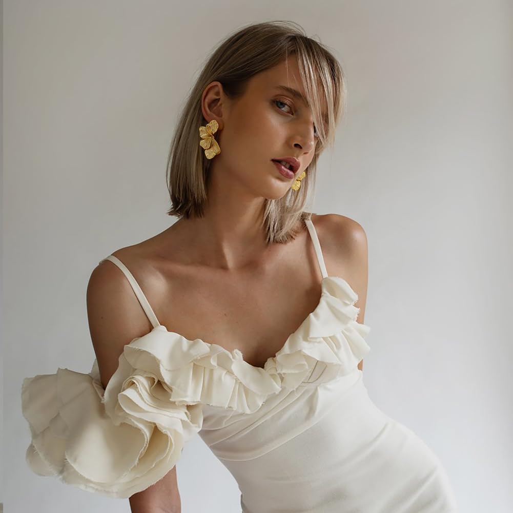 Manufacturer  Chunky Gold Statement Earrings For Women Gold Plated Sectored Flower Leaf Shell Angel Wing Earrings Large Stud Earrings Hypoallergenic Earrings  earring