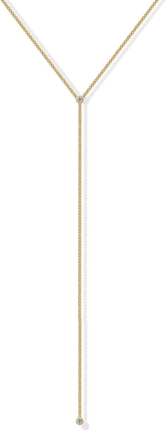 Manufacturer  PAVOI 14K Gold Plated Drop Lariat Chain for Women - Gold Cubic Zirconia Long Necklace - Station Star Layered Beaded Y Necklace  necklace