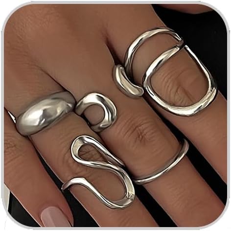Manufacturer  Chunky Silver Rings for Women Open Stacking Knuckle Ring Silver Adjustable Round Dome Rings Set Minimalist Irregular Statement Ring Women Jewelry   rings