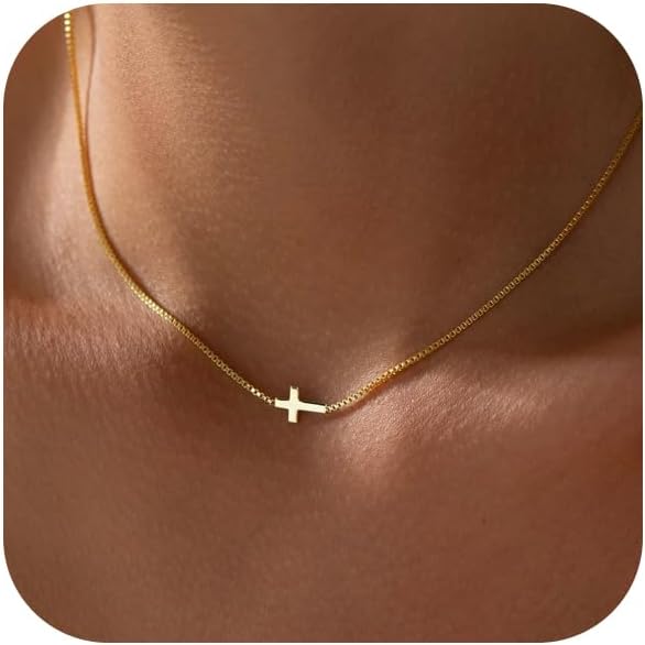 Manufacturer  Cross Necklace for Women 14K Gold Silver Plated Dainty Small Cross Pendant Choker Simple Trendy Cute Cross Charm Chain Necklace Easter Basket Stuffers Baptism Religious Faith Jewelry Gift  Necklace