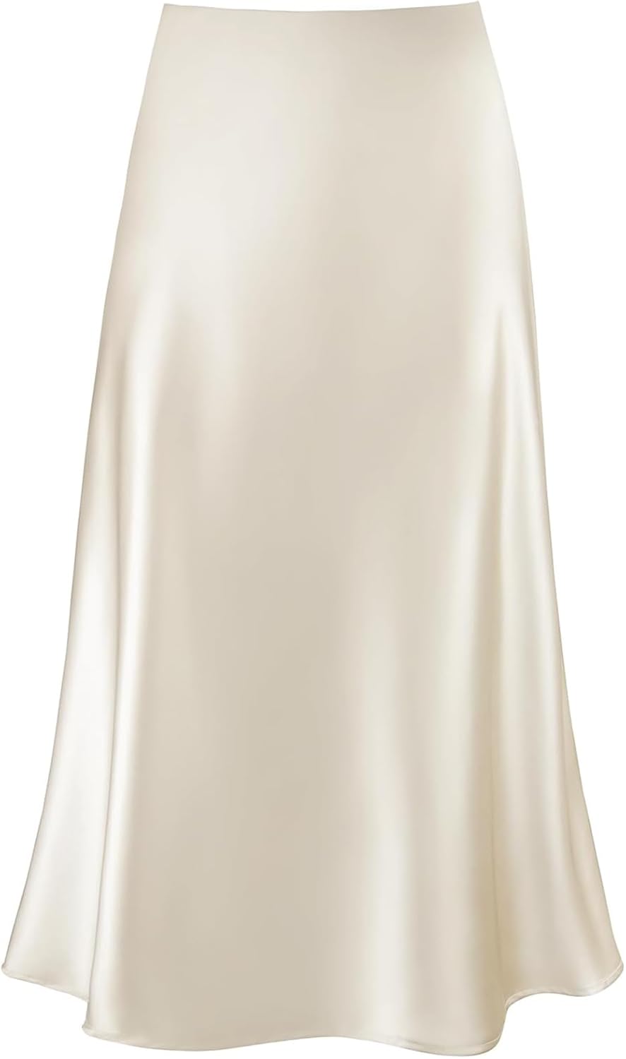 Manufacturer  Women's Satin High Waist Hidden Elasticized Waistband Flared Casual A Line Midi Skirts