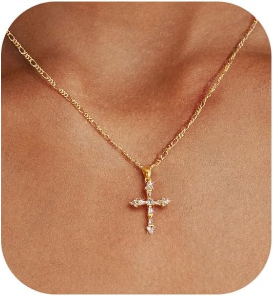 Manufacturer  Cross Necklace for Women,Double Cross Necklace 14K Gold Plated Cross Pendant Necklace Dainty Gold Cross Necklaces for Women Trendy Small Cross Charm Necklace Simple Cute Choker Necklaces Gold Jewery  Necklace