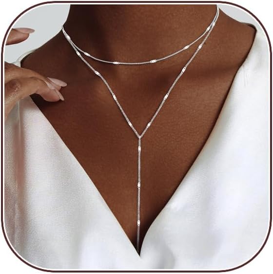 Manufacturer  Lariat Gold Necklace for Women, Dainty Long Necklace 14k Gold Plated/Silver Y-Shaped Layered Beaded Chain Drop Necklaces for Women Trendy Simple Gold Jewelry for Women Gifts  Necklace