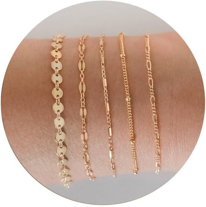 Manufacturer  DEARMAY Gold Bracelets - Real 14K Women's Cute Tennis Cubic Beaded Link Paperclip Dainty Bracelet Pack  bracelets