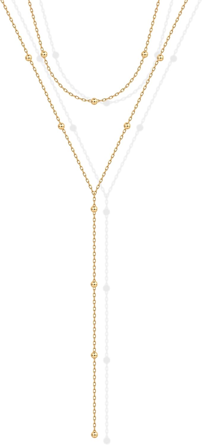 Manufacturer  PAVOI 14K Gold Plated Drop Lariat Chain for Women - Gold Cubic Zirconia Long Necklace - Station Star Layered Beaded Y Necklace  necklace