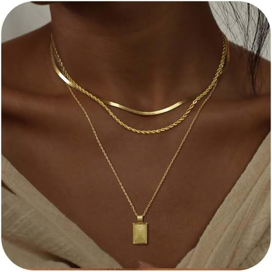 Manufacturer  Layered Gold Silver Necklaces for Women, Stackable Stack 14K Real Gold Plated Silver Chain Necklace Diamond Circle CZ Layering Pendant Necklaces Trendy Gold Jewelry Set Gifts  Necklace