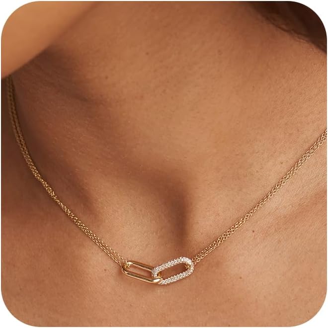 Manufacturer  Freekiss Gold Pendant Necklace for Women, Dainty Diamond Necklaces for Women Simple 14K Gold Plated Paperclip Choker Necklaces Cute Minimalist Open Oval Necklaces Gold Jewelry for Women Gifts  Necklace